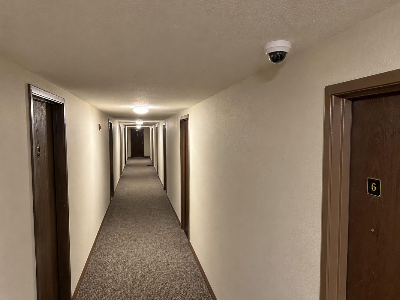 Apartment Building Security Camera Placement Checklist NYC Dome security camera installed in an apartment building hallway in NYC